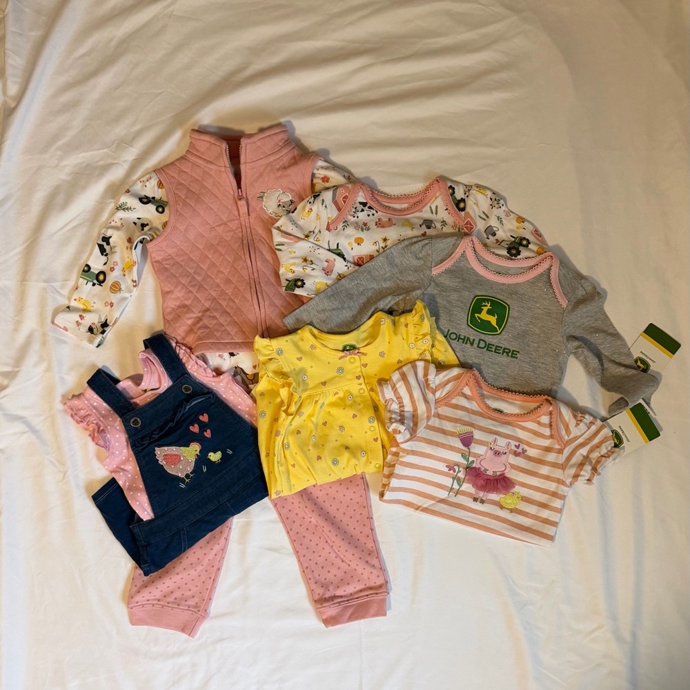 John Deere Baby Apparel Set with Pink and Yellow Highlights